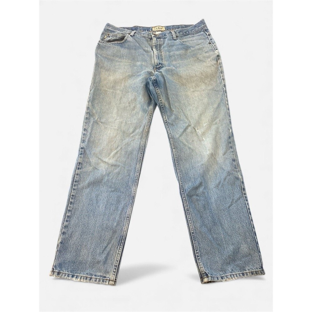 LL Bean Jeans Mens 38x32 Blue Denim Classic Fit Chore Work - Picture 3 of 16